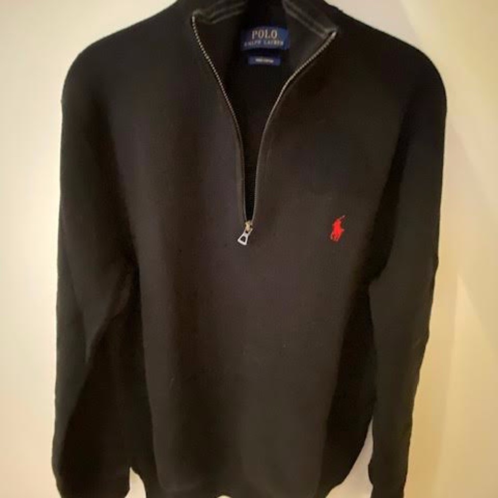 Ralph Lauren Polo Black Quarter-Zip Pullover - Picture 1 of 3